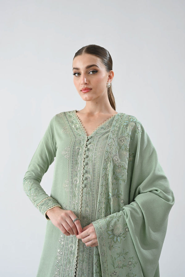 GLACIAL PASTEL GREEN LUXURY EMBROIDERED KARANDI SET