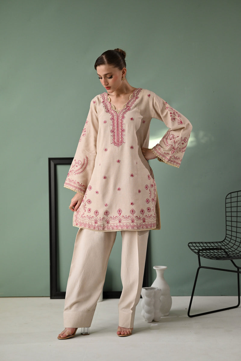 IVORY SKIN LUXURY EMBROIDERED KARANDI SET