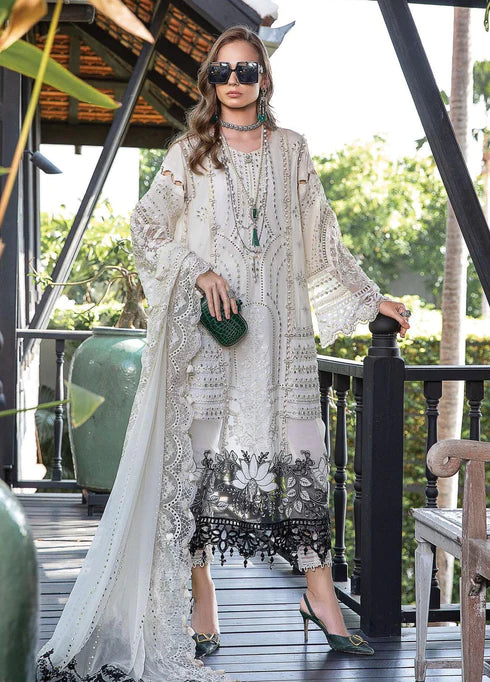 Maria B Embroidered Lawn Suits Unstitched 3 Piece MB23LE D-02 Magnificent Alabaster